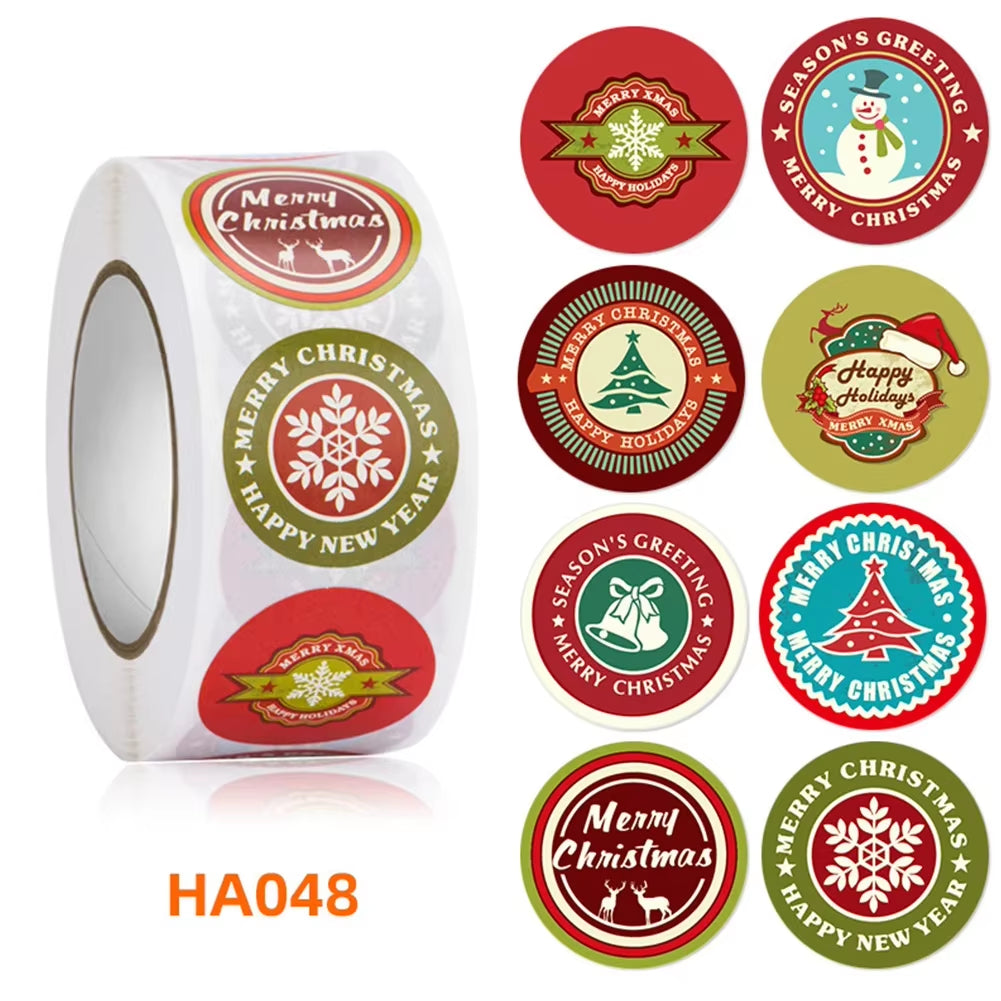 Christmas Gift Box 500Pcs round Labels Christmas Sticker Candy Bag Flower Gift Box Cake Boxes Packaging New Year Stickers