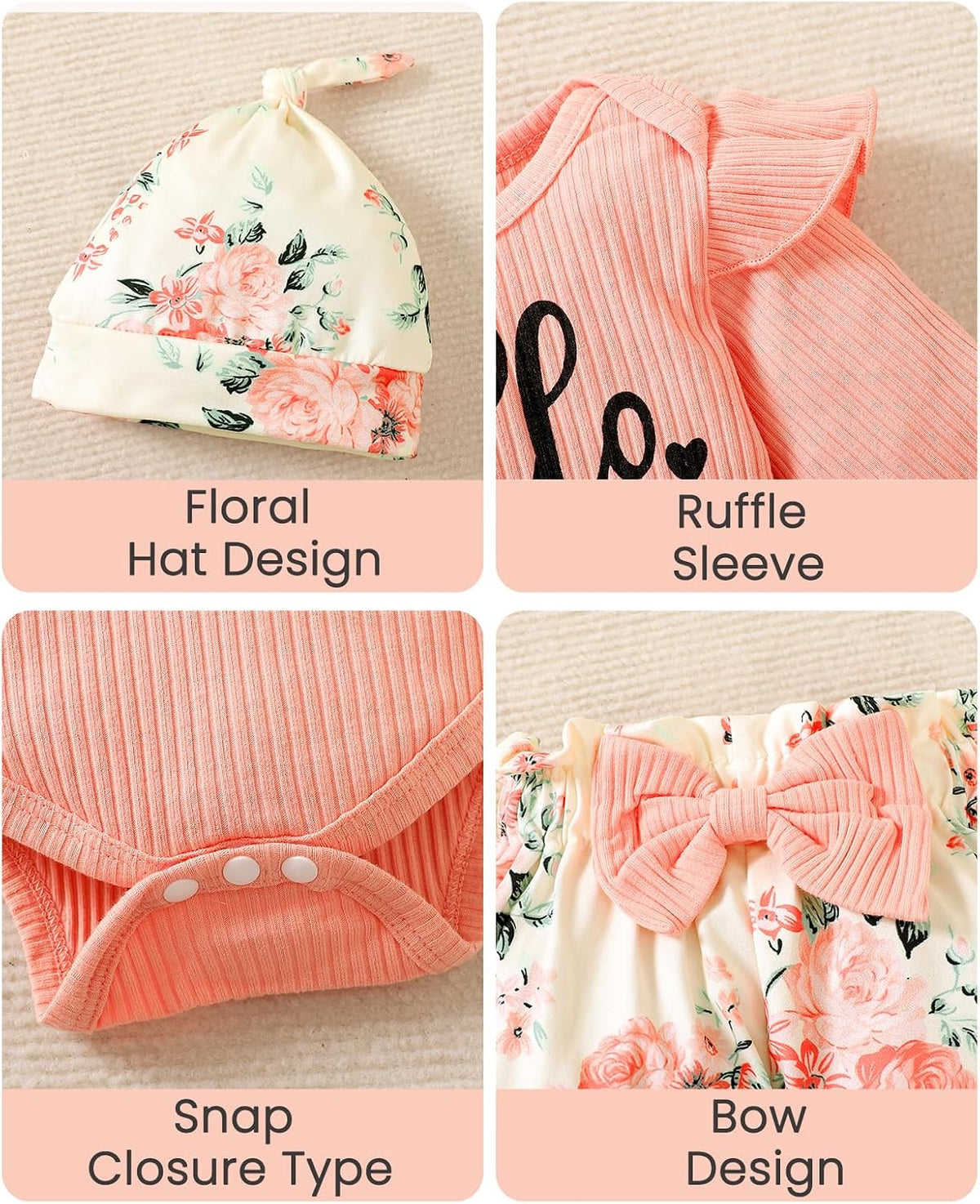 Yvowming Newborn Infant Baby Girl Clothes Outfits Rib Romper Floral Pants with Headband Winter Clothing Set