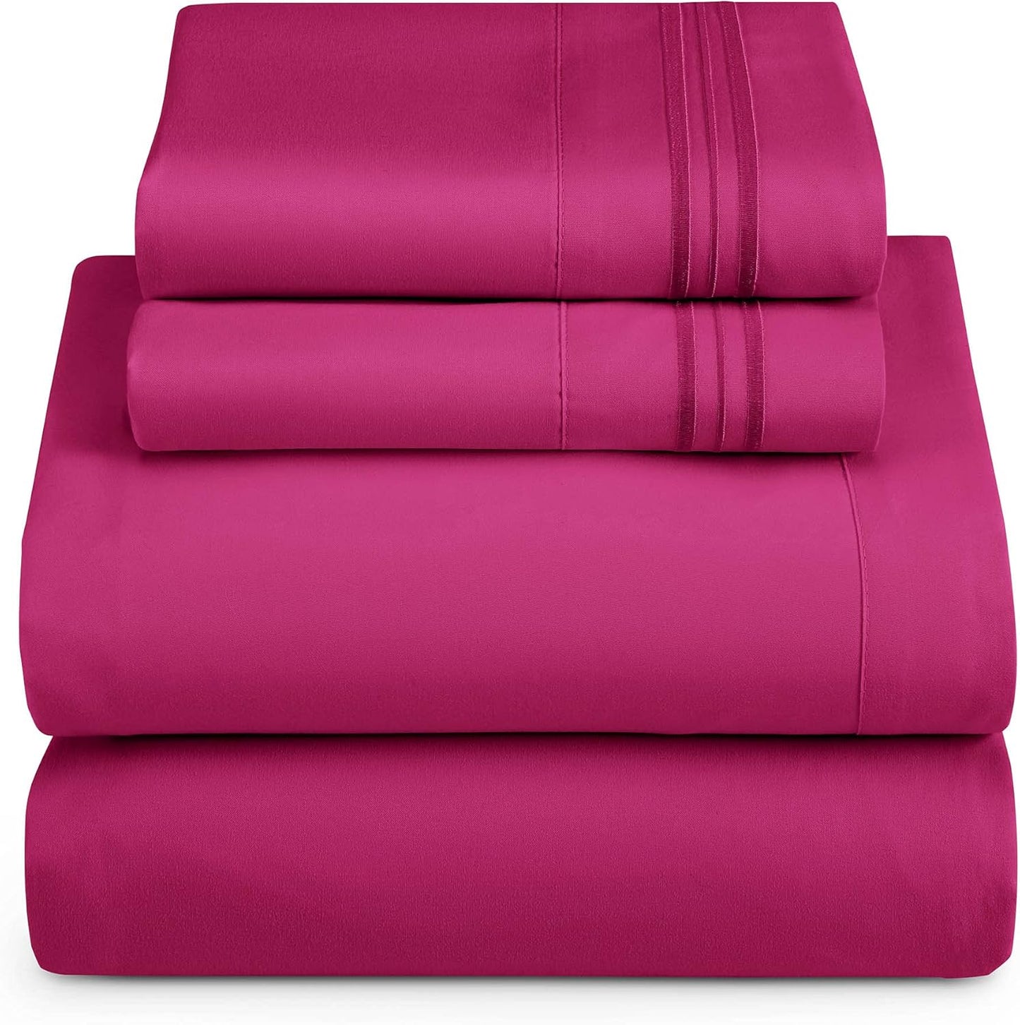 Hearth & Harbor Split King Size Sheets - 5 Piece Bed Sheet Set, Hotel Luxury Double Brushed Bed Sheets - Extra Soft Bedding Sheets & Pillowcases, Split King, Magenta