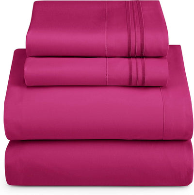 Hearth & Harbor Split King Size Sheets - 5 Piece Bed Sheet Set, Hotel Luxury Double Brushed Bed Sheets - Extra Soft Bedding Sheets & Pillowcases, Split King, Magenta