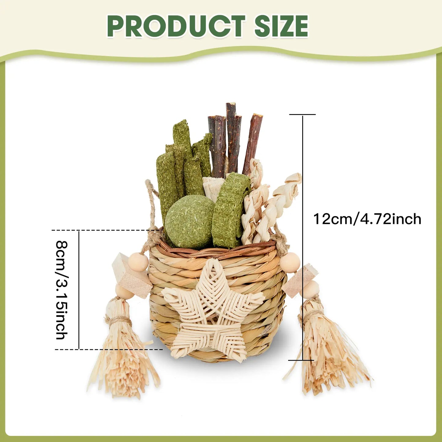 Rabbit Chew Toys, Reed Grass Hanging Basket Chews, Woven Bunny Chewing Timothy Cake Wood Treats for Small Pets