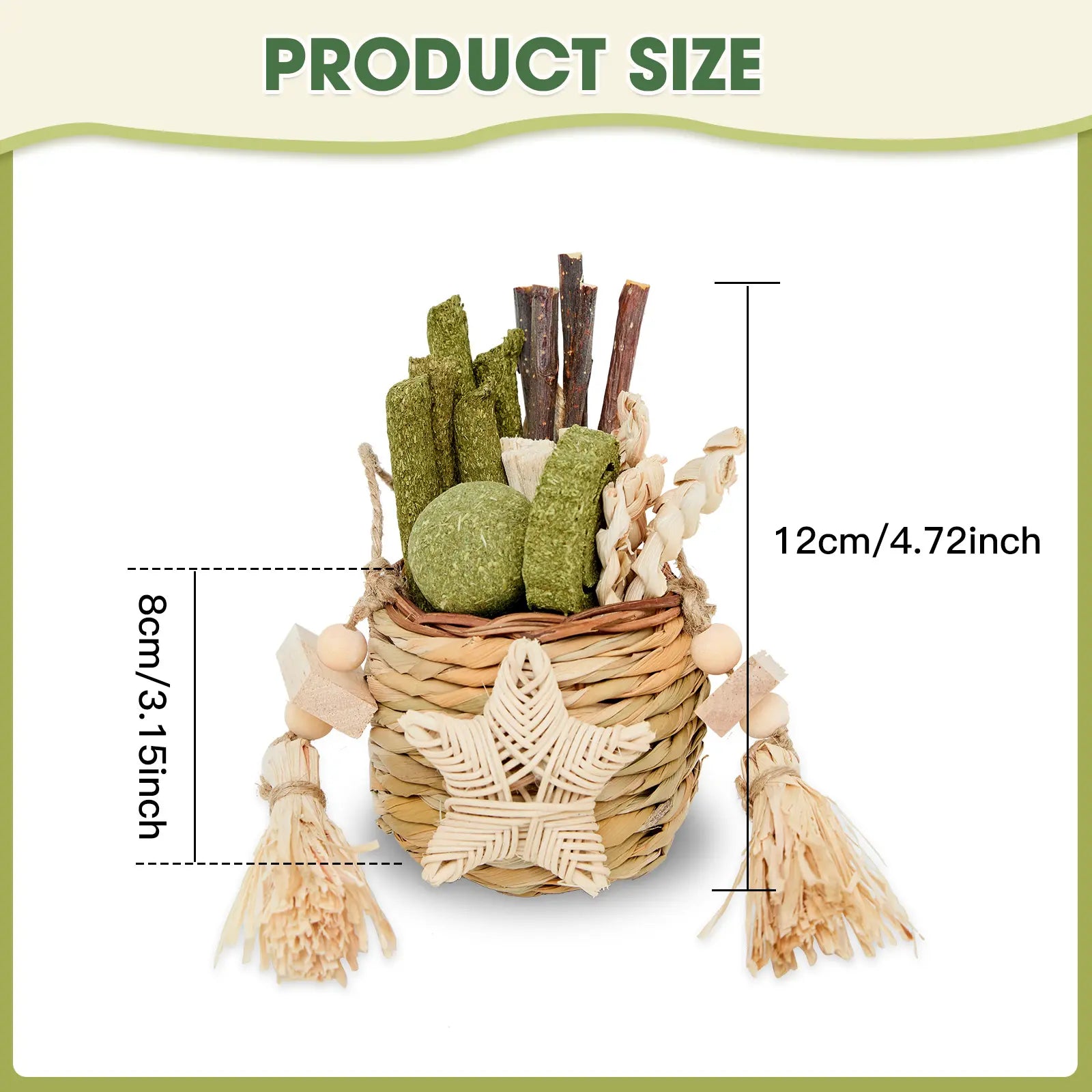 Rabbit Chew Toys, Reed Grass Hanging Basket Chews, Woven Bunny Chewing Timothy Cake Wood Treats for Small Pets