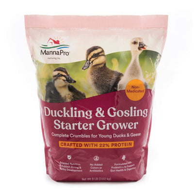Manna Pro Duck and Gosling Starter Grower, Complete Crumbles, 22% Protein, 8 Lbs