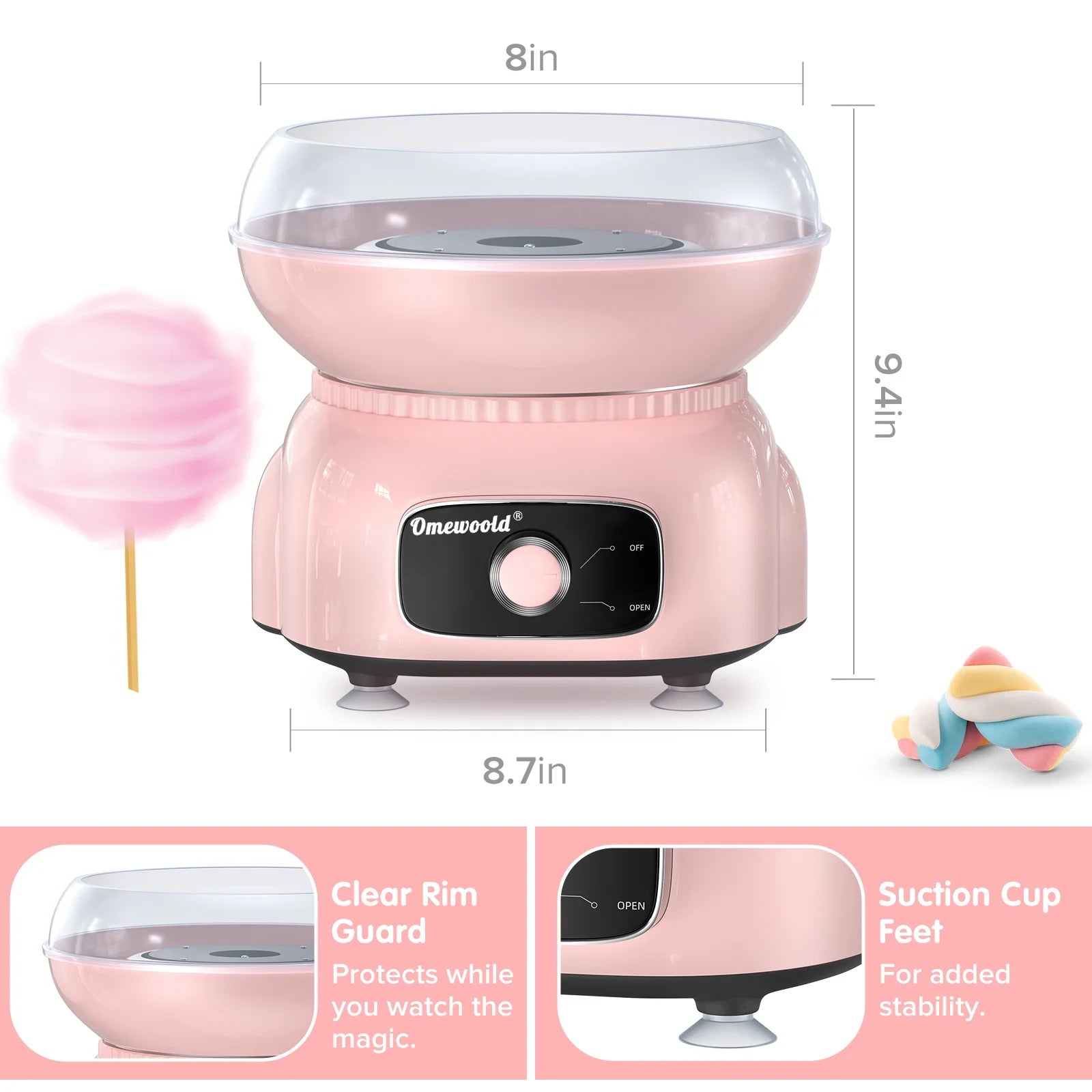Cotton Candy Machine,Pink Cotton Candy Maker 500W Candy Floss Sugar Maker Machine Birthday Party Gift