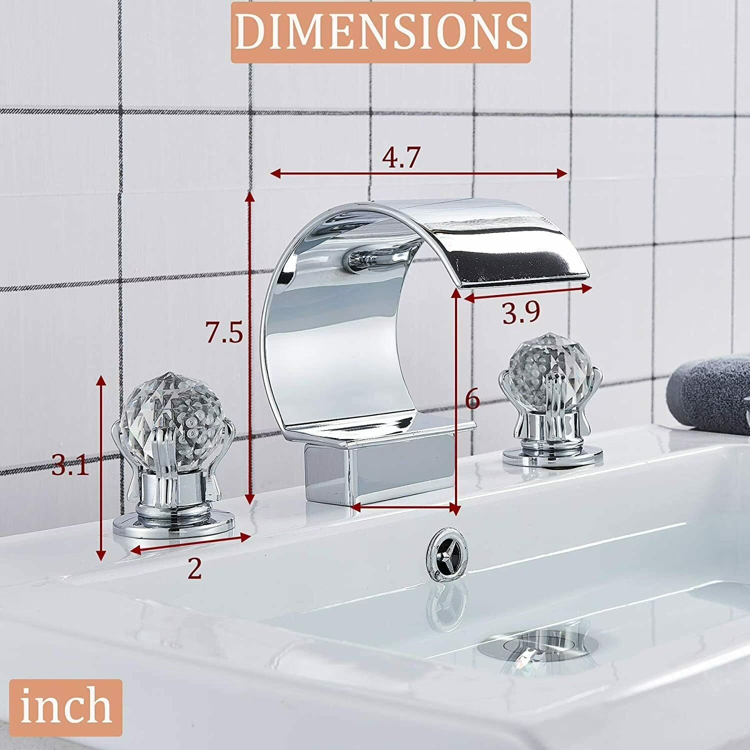 Widespread Bathroom Basin Faucet Crystal Handle Sink Mixer Tap Chrome Finish