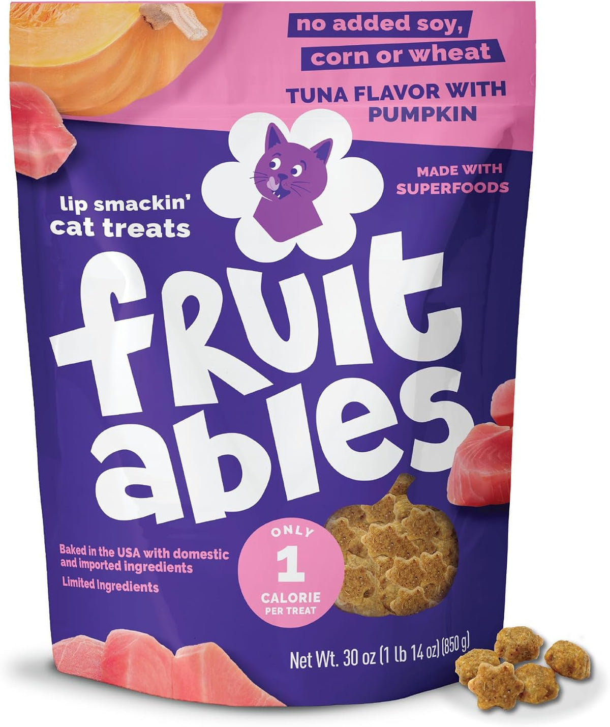 Fruitables Crunchy Cat Treats, Healthy Cat Treats, Tuna & Pumpkin, 30Oz