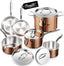 Ciwete Whole Tri-Ply 18/10 Stainless Steel Cookware Set, 10 Pcs Elegant Copper Pots and Pans Set, Induction Cookware, Frying Pans, Saucepans & Stock Pot with Lid, Ideal Gift for Wedding, Housewarming