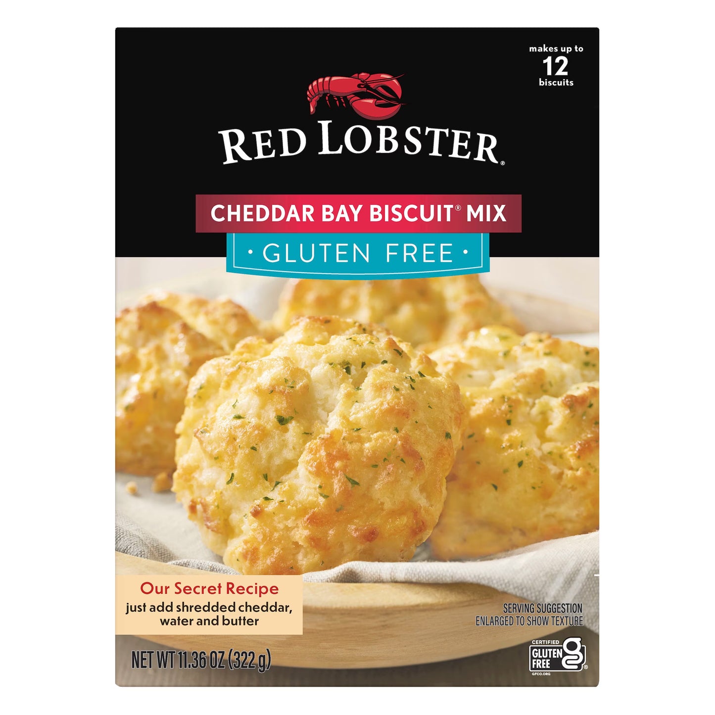 (4 Pack) Red Lobster Gluten Free Cheddar Bay Biscuit Mix with Garlic Herb Seasoning, Cheddar Gluten Free Biscuit Mix, 11.36 Oz Box