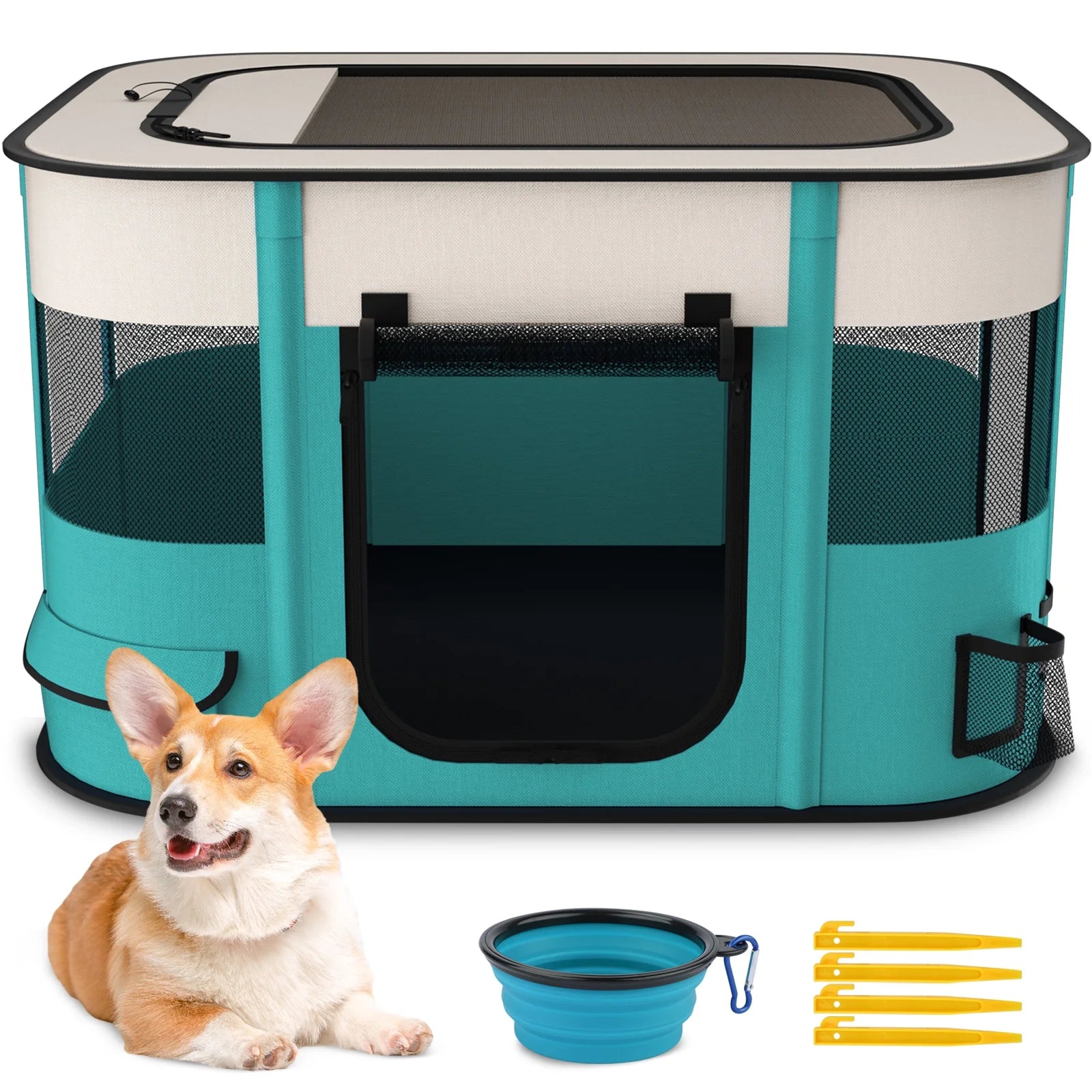 BEBANG Pet Playpen, Foldable Portable Dog Cat Playpens Exercise Kennel Tent, Removable Shade Cover, Indoor Outdoor Travel Camping Use(M)