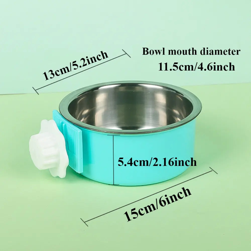 2 Pieces Removable Stainless Steel Crate Dog Bowl for Pet Kennel Hanging Food Water Feeder Bowl Cage Coop Cup in Blue & Pink for Puppy Medium Dog Cat Rabbit Ferret Bird
