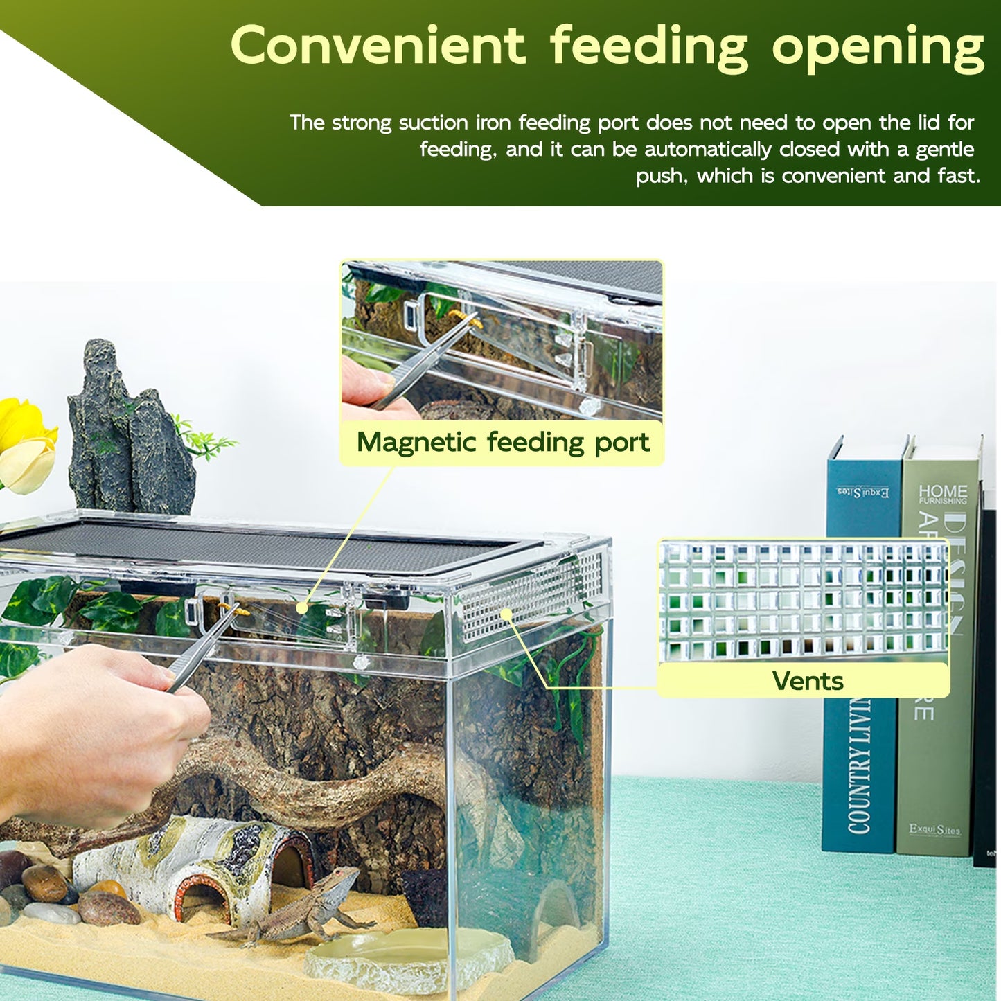 Gecko Tank & Reptile Terrarium Kit with Heat Lamp, Spray Bottle, Tools & Hideout - Perfect Habitat for Lizards, Snakes, Turtles, Hermit Crabs, Frogs, Jumping Spiders 12.5X6X7 Inch