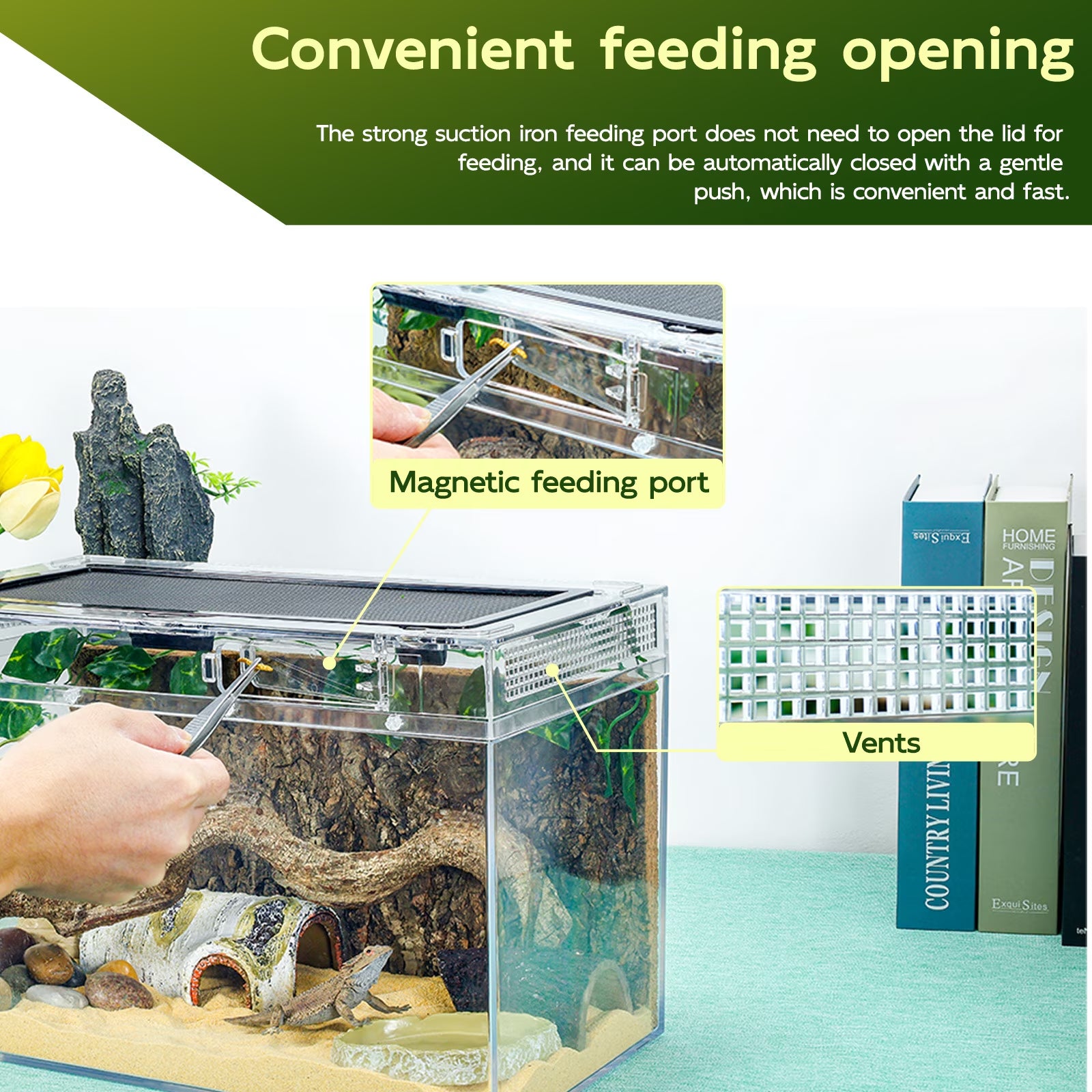 Gecko Tank & Reptile Terrarium Kit with Heat Lamp, Spray Bottle, Tools & Hideout - Perfect Habitat for Lizards, Snakes, Turtles, Hermit Crabs, Frogs, Jumping Spiders 12.5X6X7 Inch
