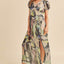 Aemi + Co Lace Detail Slit Geometric Print Short Sleeve Maxi Dress