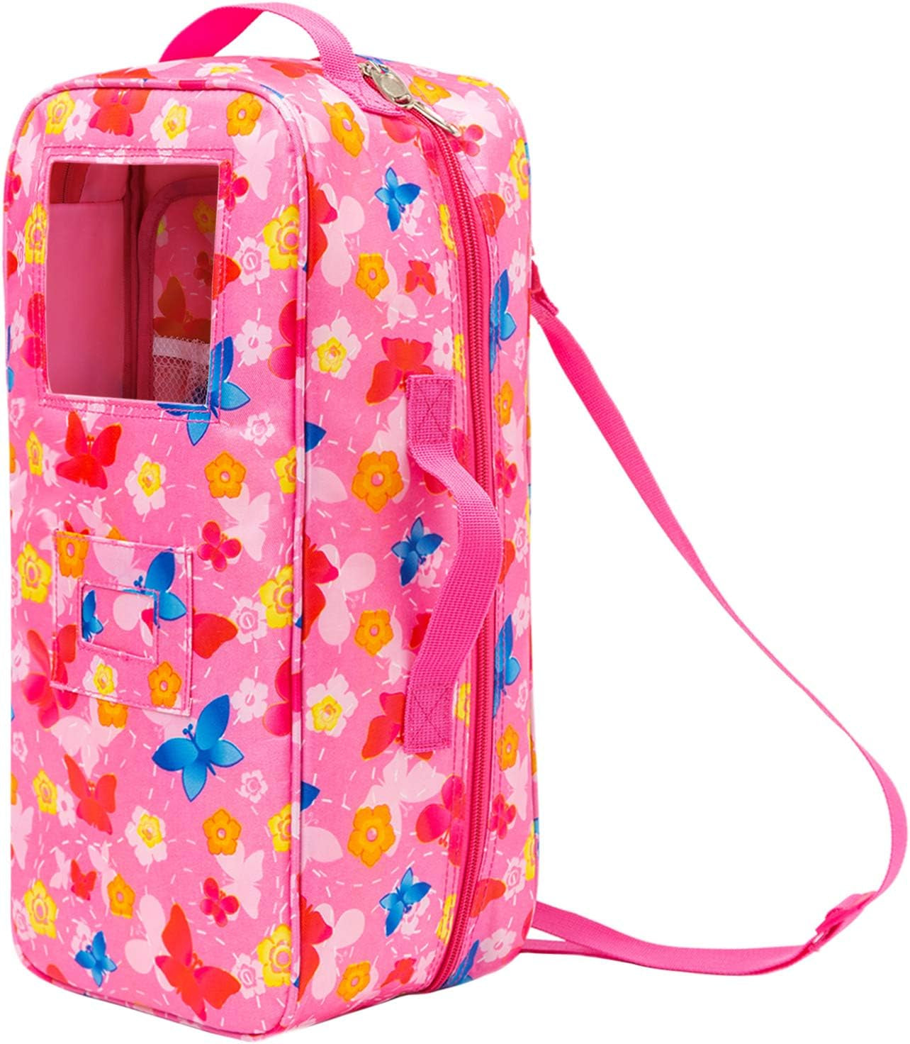 ZITA ELEMENT 14.5 Inch Girl Doll Butterfly Design Carrier Case Travel Bag | Standing Doll Display Accessories Set for Travel Sorage for 14.5 Inch Doll Going Out,Gift Age 3+