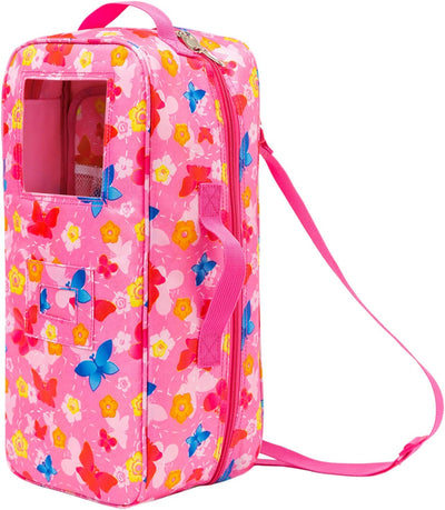 ZITA ELEMENT 14.5 Inch Girl Doll Butterfly Design Carrier Case Travel Bag | Standing Doll Display Accessories Set for Travel Sorage for 14.5 Inch Doll Going Out,Gift Age 3+