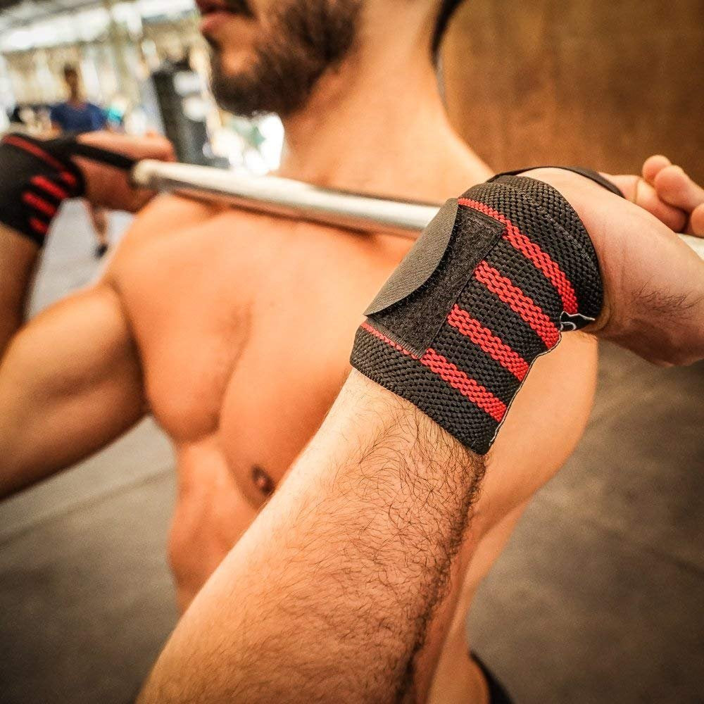 WOD Nation Wrist Wraps & Straps for Gym & Weightlifting (18 Inch) - Essential Weight Lifting Wrist Wraps & Gym Wrist Straps Support for Optimal Powerlifting Performance for Women & Men - Black/Red