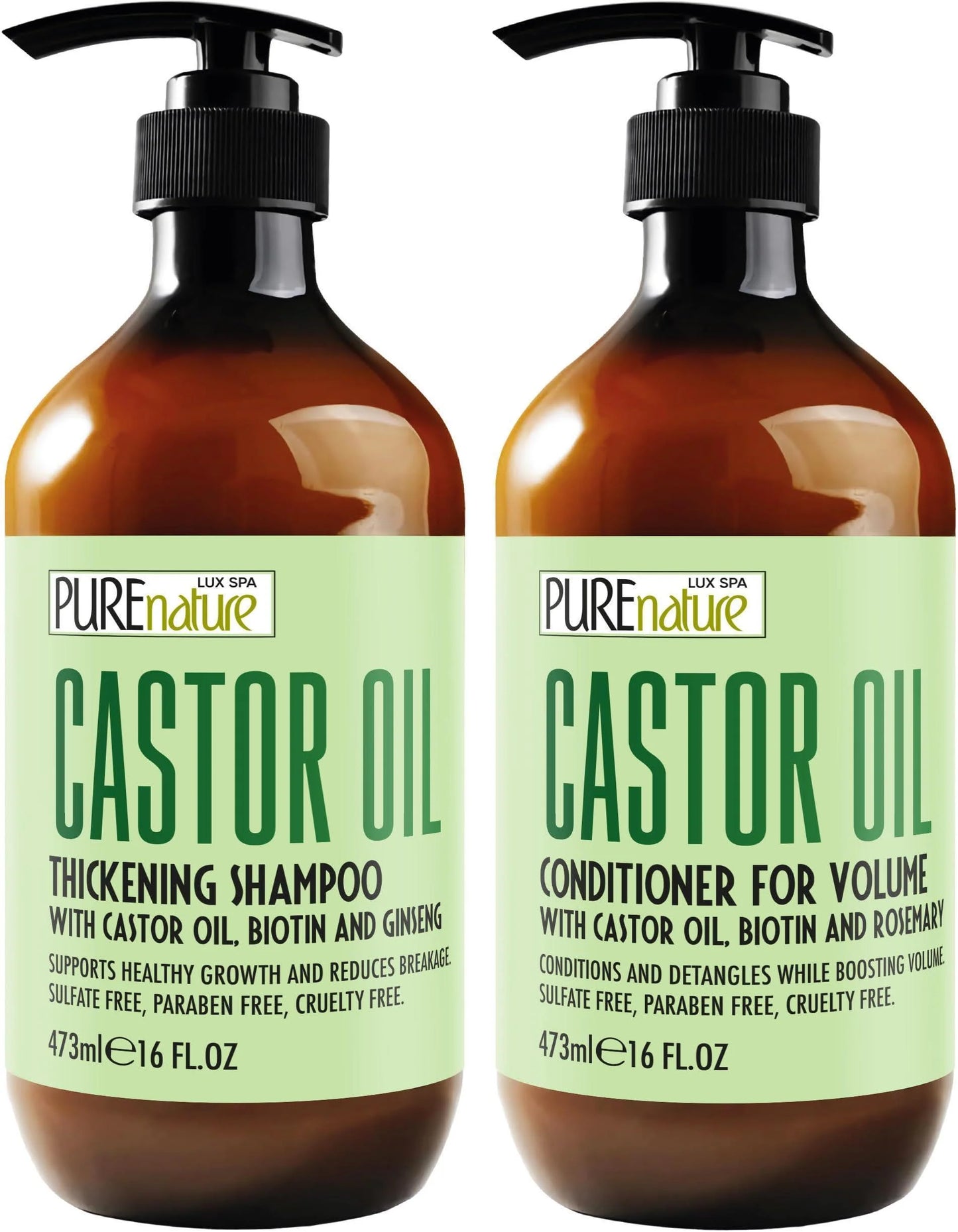 Castor Oil Shampoo and Conditioner Set 16 Fl Oz Set of 2 Sulfate Free Volume Thickening Products for Fine Thinning Hair anti Breakage and Volumizing Thick Professional Salon Formula
