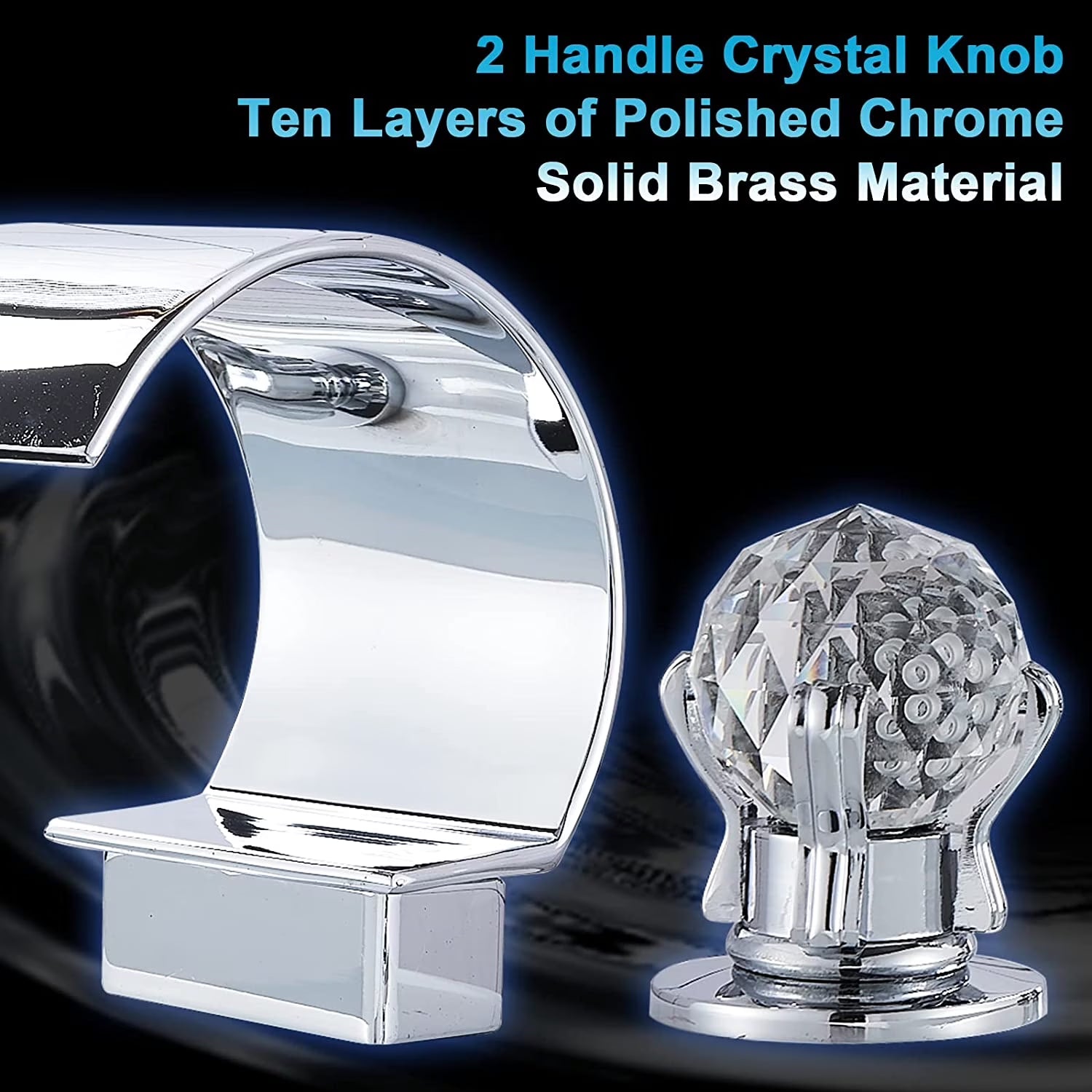 Widespread Bathroom Basin Faucet Crystal Handle Sink Mixer Tap Chrome Finish