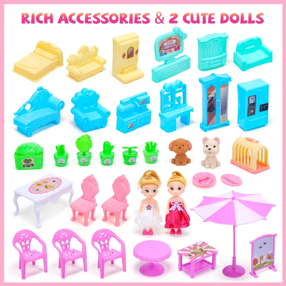Joystone Doll House for Girls, 5-Story 19 Rooms Huge Dollhouse Playset with LED Lights, 2 Dolls, Furnitures, Accessories, DIY Pretend Play House Toys Gifts for Kids, Pink