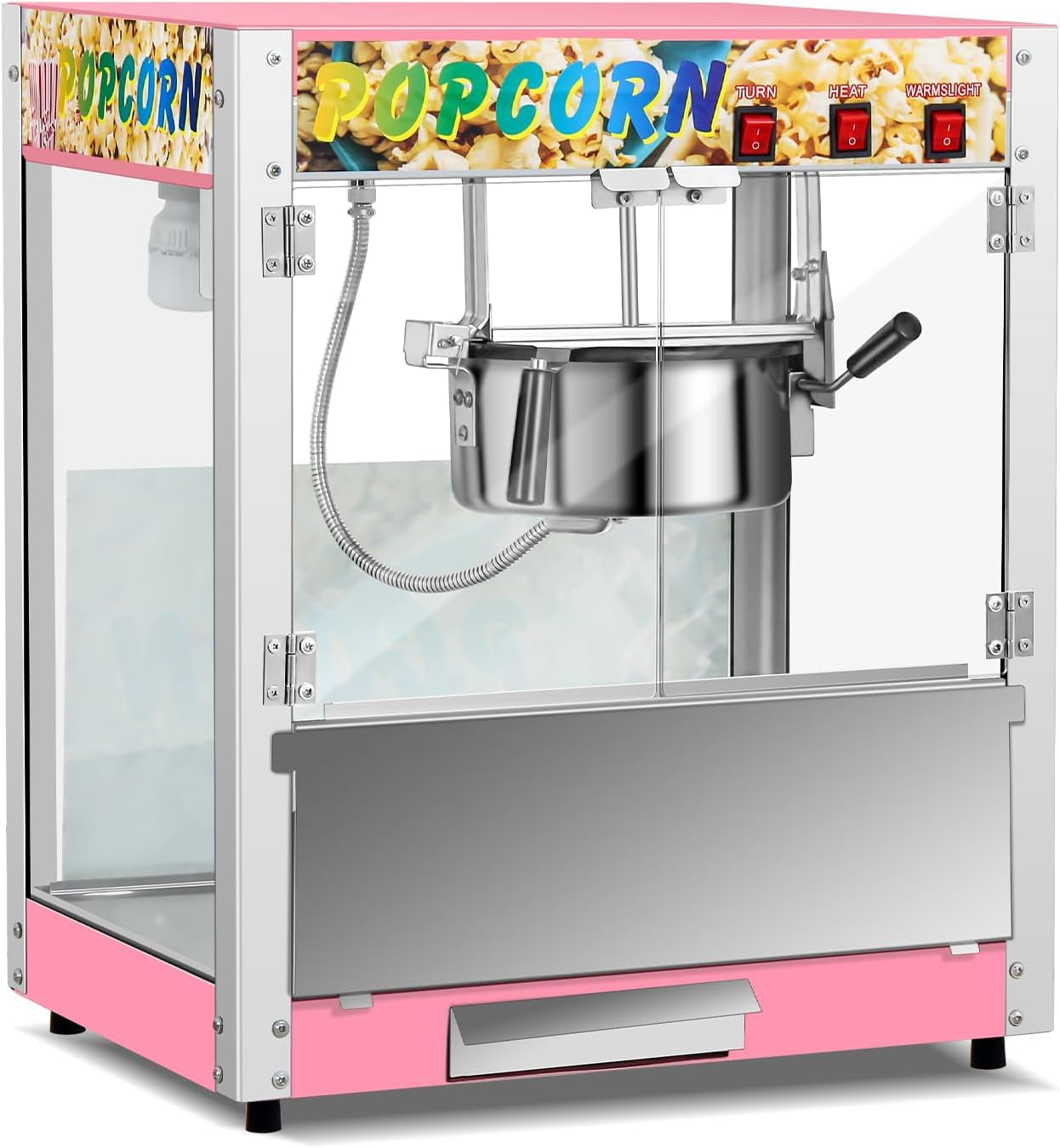 Commercial Countertop Popcorn Maker Machine 8 Ounce Kettle Movie Theater Automatic Popcorn Popper with Heating Rod Heat Lamp Safety Tempered Glass Doors