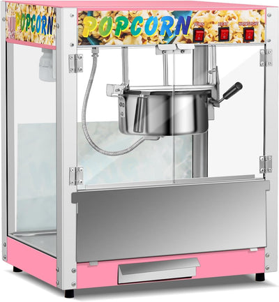 Commercial Countertop Popcorn Maker Machine 8 Ounce Kettle Movie Theater Automatic Popcorn Popper with Heating Rod Heat Lamp Safety Tempered Glass Doors