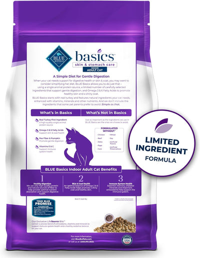 Nourish Your Cat with Blue Buffalo Basics Grain-Free Dry Cat Food - Skin & Stomach Care, Turkey & Potato Recipe, 11-Lb. Bag
