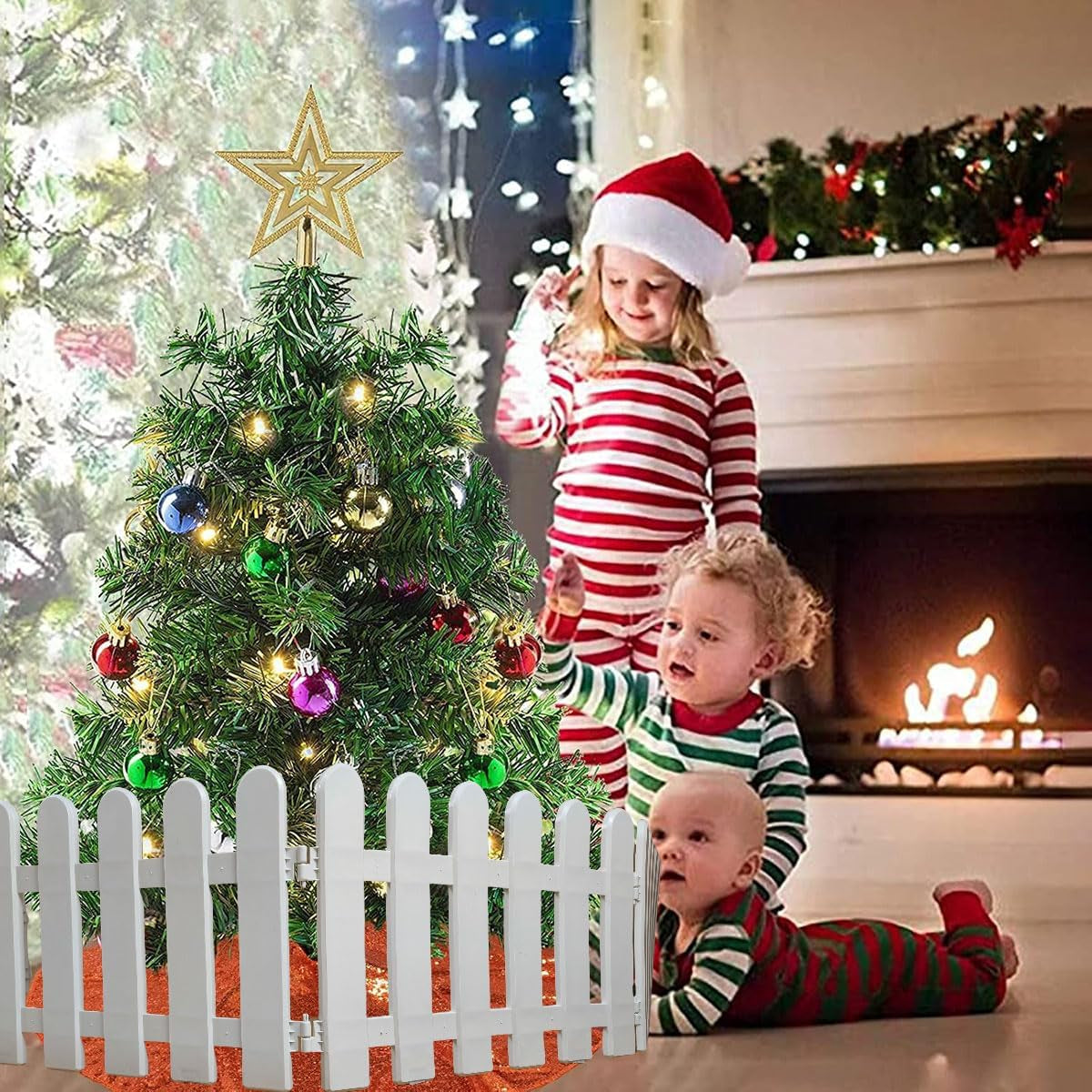 4 Pcs 11.8X19.7Inch White Plastic Picket Fence Christmas Xmas Tree Wedding Party Decoration Indoor Garden Border and Dog Cat Christmas Tree Protector (78.7 Inch in Total)