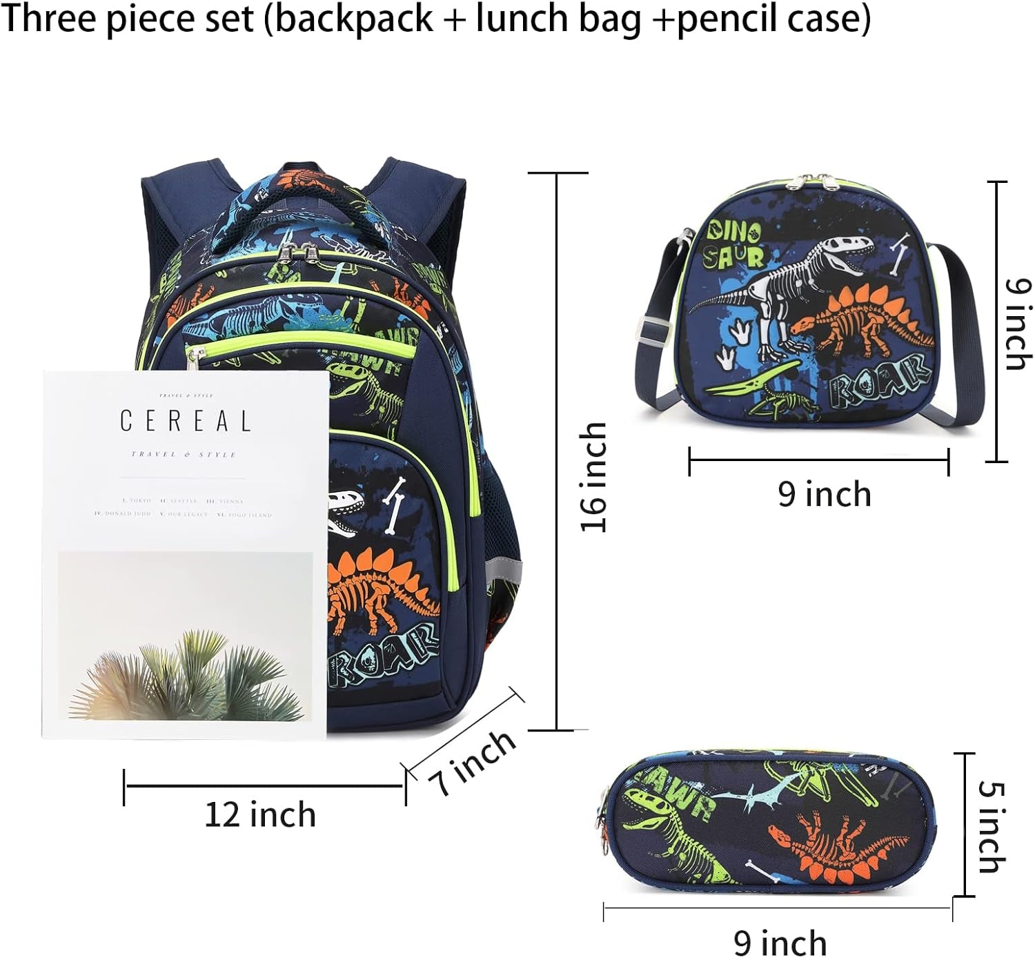 3Pcs Boys Dinosaur Backpack Set with Lunch Box Pencil Case, School Book Bag for Kids Elementary Preschool 1