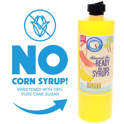 Hypothermias BANANA (16 Fl Oz) Handcrafted Hawaiian Snow Cones Flavor Syrups for Drinks, Coffee, Shaved Ice & Slushie, Piraguas, Raspados, Soda Flavor Syrup, 100% Pure Cane Sugar