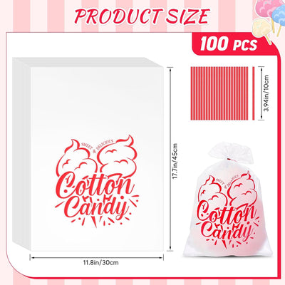 100PCS Cotton Candy Bags, 11.8X17.7 Inch Candy Supplies Perfect for Sticks and Cones, Cotton Candys Bulk Accessories for Carnivals