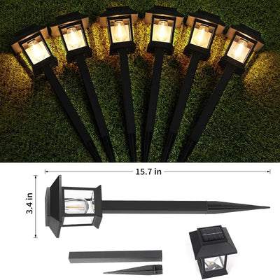 12PCS Solar Lamp Post, Outdoor Lights Waterproof, Christmas Decorations, Patio Pole Light, Floor Lamp for Deck Pathway Backyard Garden Front Porch Decor, Warm White, Replaceable Bulb, Landscape Lighting