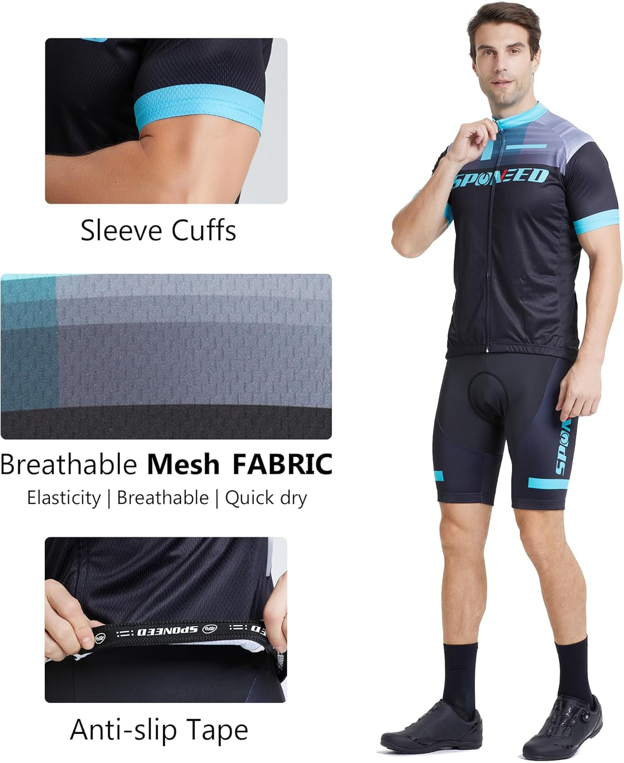 Sponeed Cycling Jersey Short Sleeve Suits Men Bike Clothing Road Bicycle Shorts Padded Outfits