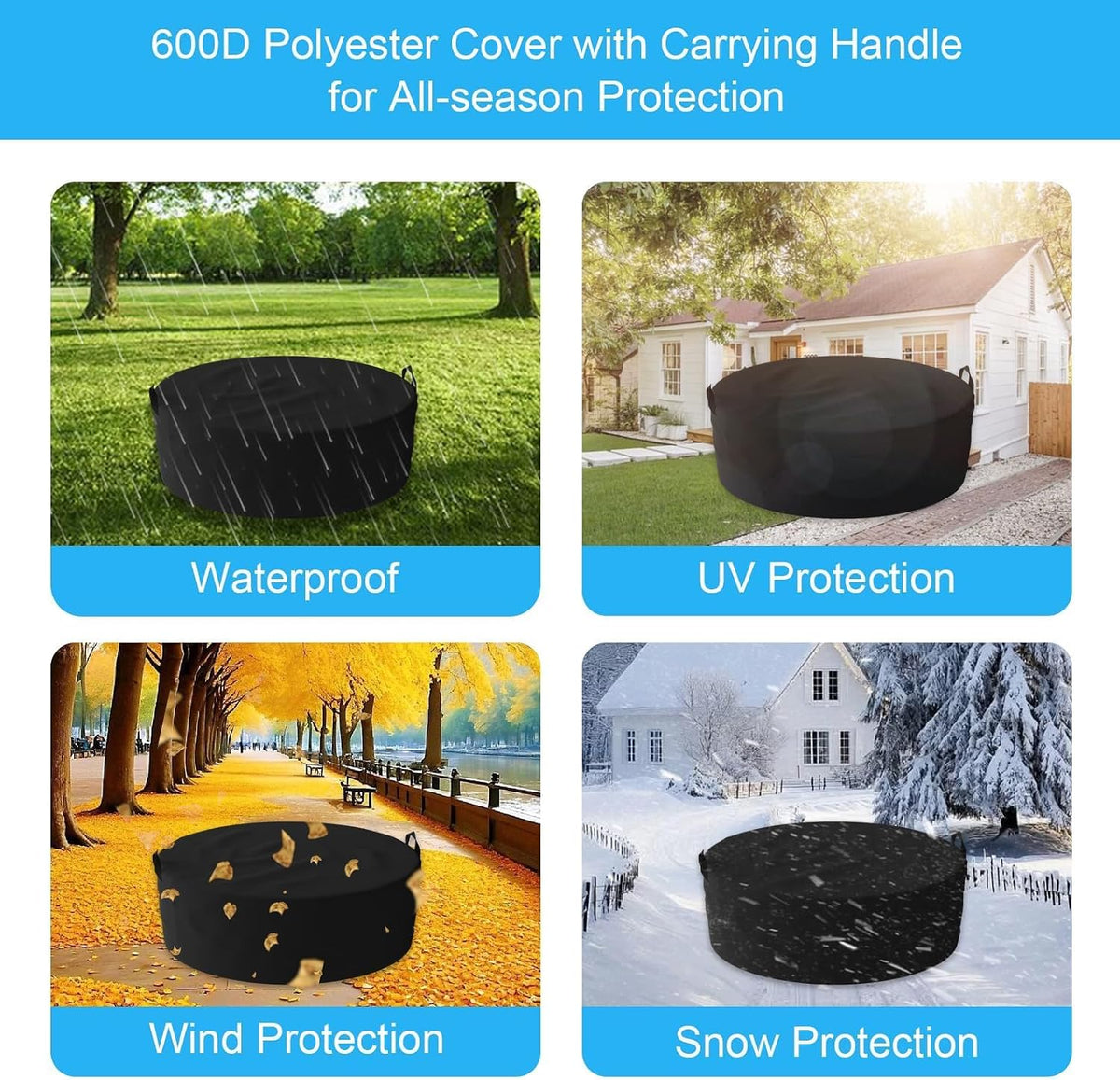 LS'BABQ 40" Fire Pit Surround Tabletop with Waterproof Cover for Solo Stove Bonfire & Ranger, round Outdoor Fire Pit Table for Most Wood-Burning Stoves under 22" Dia for Camping, Powder-Coated Steel
