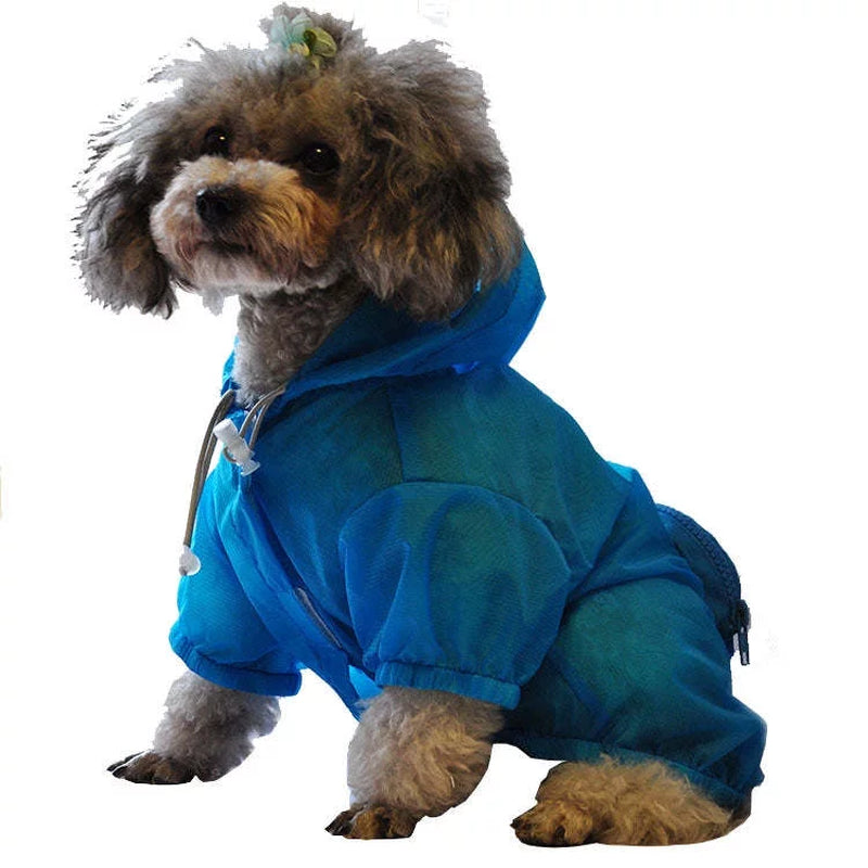 Thunder-Paw Adjustable Zippered Folding Travel Dog Raincoat,Blue,X-Small