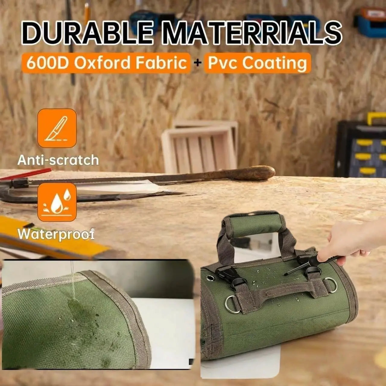 Tool Bag, Tool Bags for Men, Heavy Duty Tool Organizer, Portable Roll up Tool Bag Gifts for Him, Mechanic, Electrician and Hobbyist, Car Tool Roll Organizer -Green