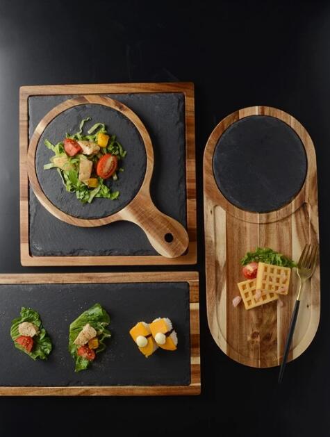 Black Wood Pizza Dish Wooden Plate