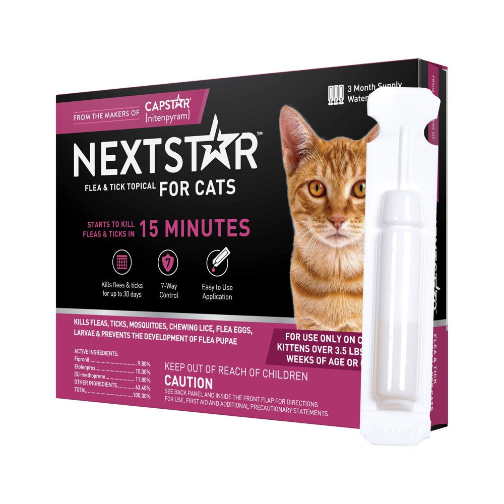 NEXTSTAR Flea & Tick Topical Prevention for Cats over 3.5 Lbs, 3-Month Supply