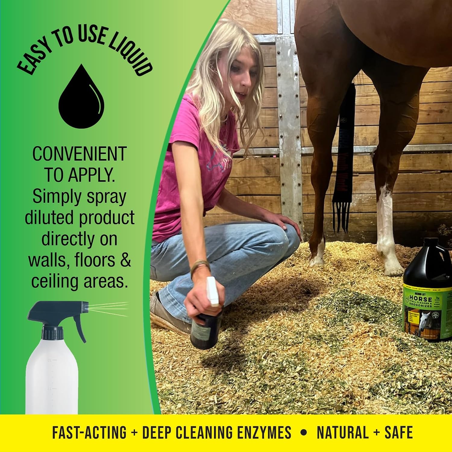 MICROBE-LIFT Horse Stall Cleaner and Deodorizer for Use in Stables, Barns, Use on All Surfaces and Supplies, Highly Concentrated and Safe Formula, Fresh Clean Scent, 1 Gallon