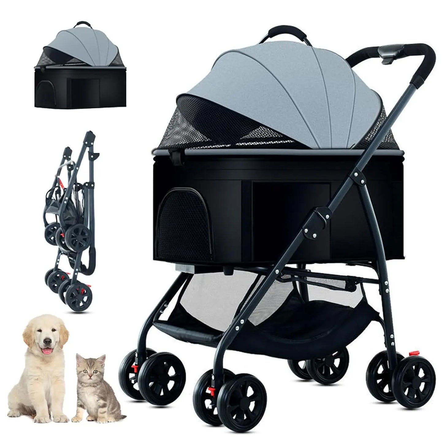 3-In-1 Pet Dog Stroller, Dog Wagon with Removable Carrier, Cat Stroller for Medium Dogs up to 55Lbs