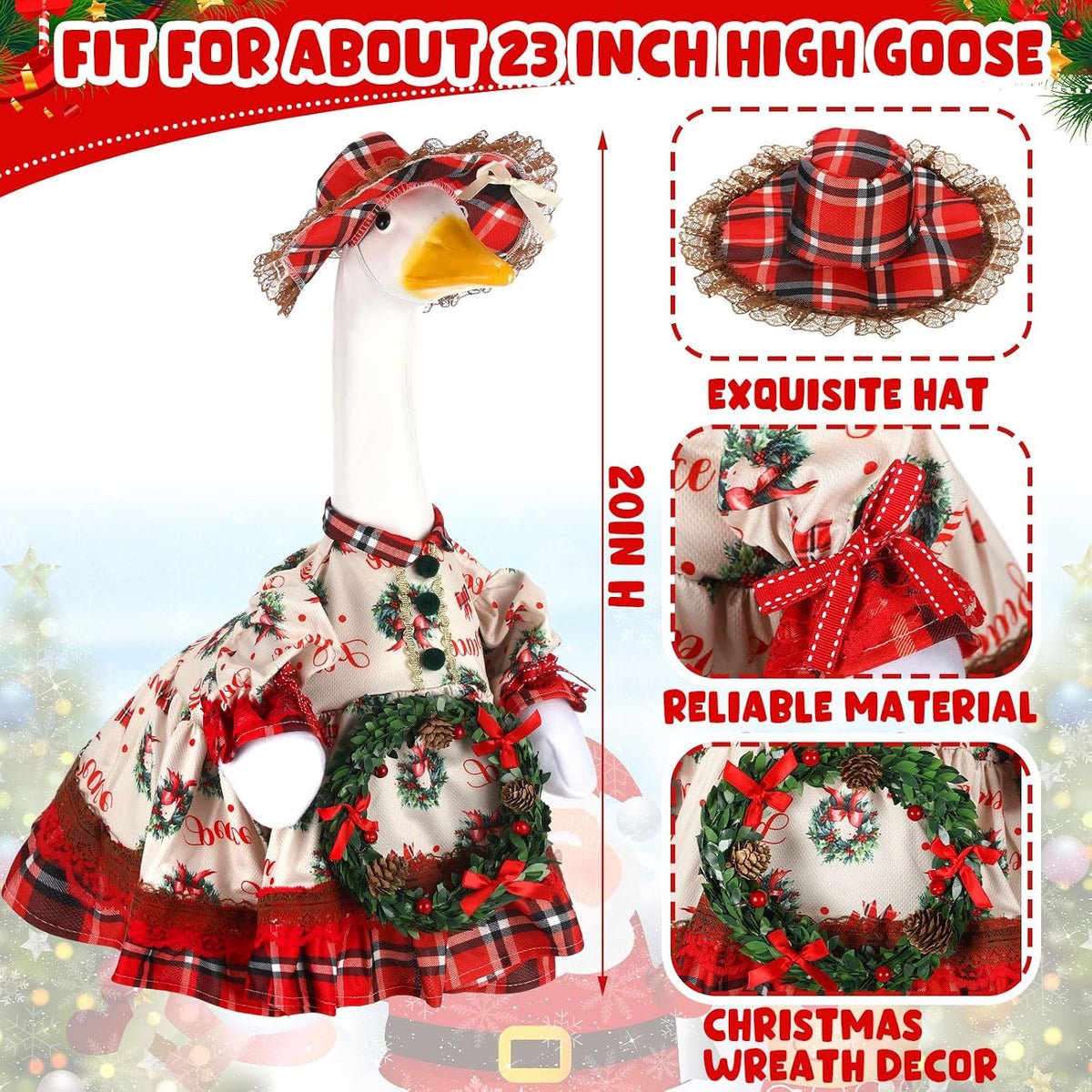 Suzile Christmas Wreath Porch Goose Outfit, 23 Inch Cement Plastic Geese