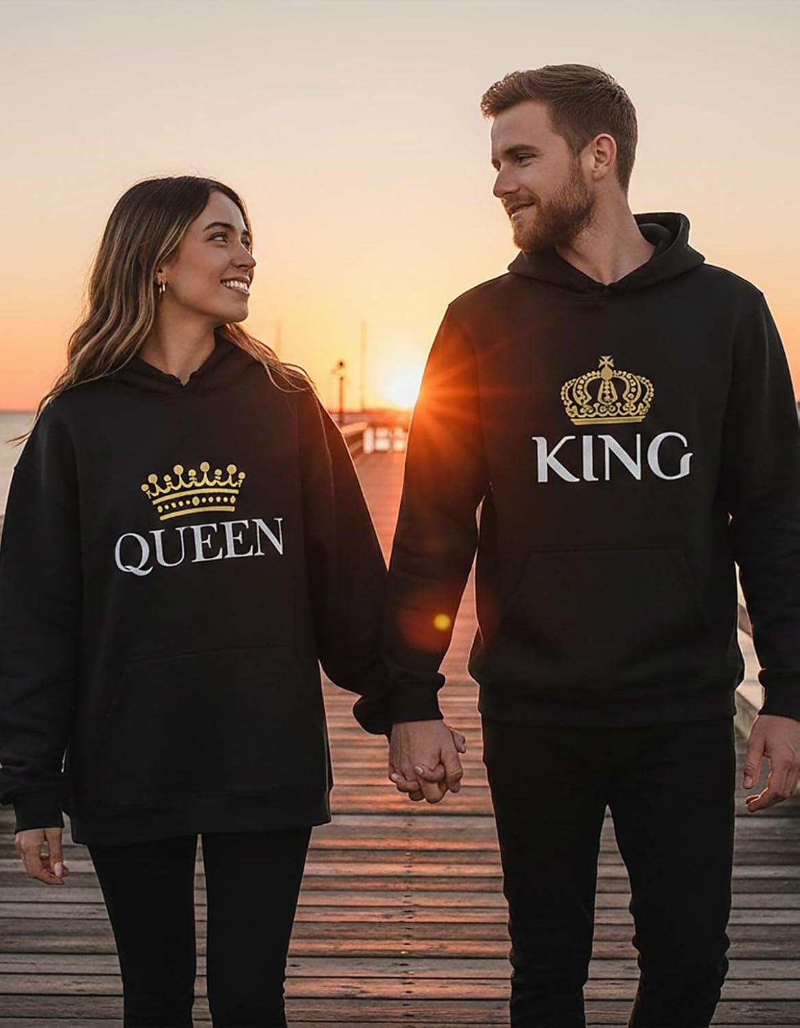 Tstars King & Queen Matching Couple Hoodie Set - His & Hers Pullover Hoodies - Valentine'S Day Gift for Couples