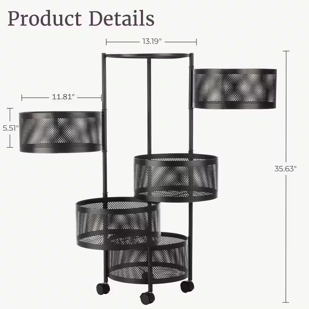 5 Tier Rolling Kitchen Cart, Black
