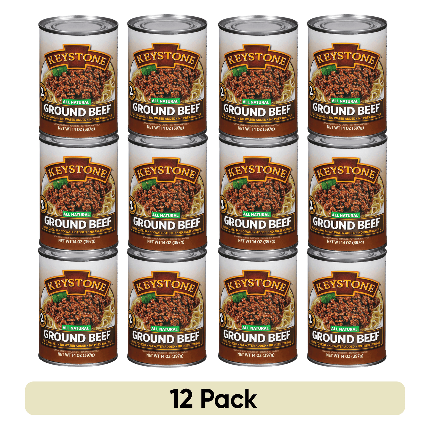 (12 Pack) Keystone Ground Beef 14 Oz Can Fully Cooked ✅, Emergency Food for Camping Hiking and Backpacking (12 Cans) ✅