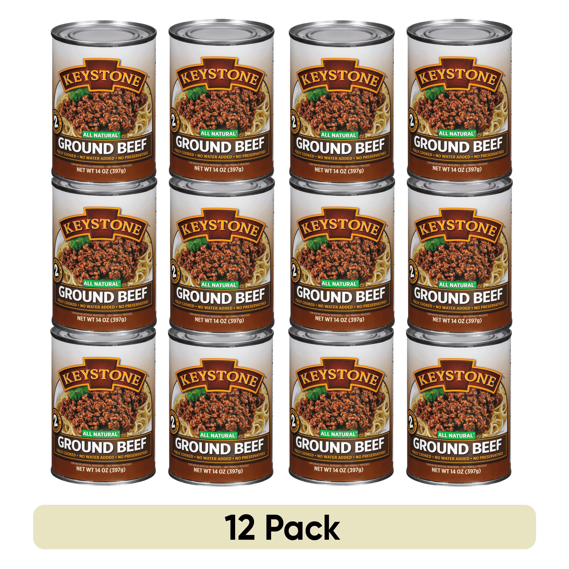 (12 Pack) Keystone Ground Beef 14 Oz Can Fully Cooked ✅, Emergency Food for Camping Hiking and Backpacking (12 Cans) ✅