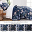 WONGS BEDDING Quilt Set Queen Size, Navy Blue Botanical Queen Bedspread Bedding Sets, 3 Pieces Floral Quilt with 2 Pillowcases,Soft Lightweight Microfiber Coverlet Set for All Season(96"X90")