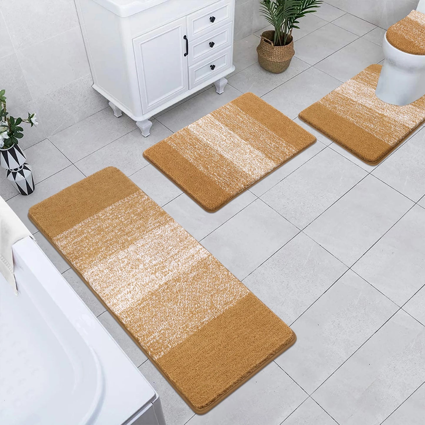 Ileading Traditional 4 Piece Microfiber Washable Bathroom Rug Set