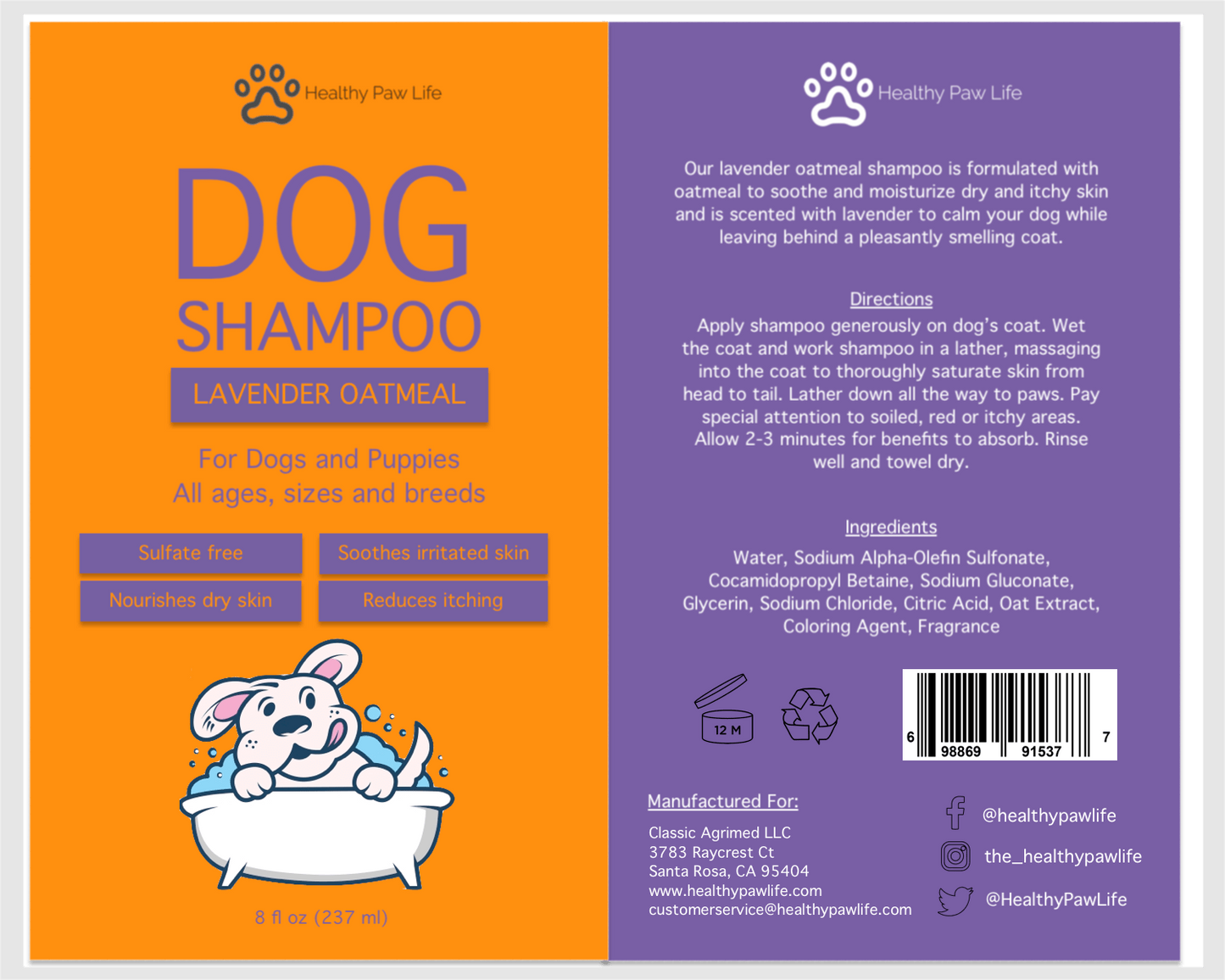 Oatmeal Lavender Pet Shampoo