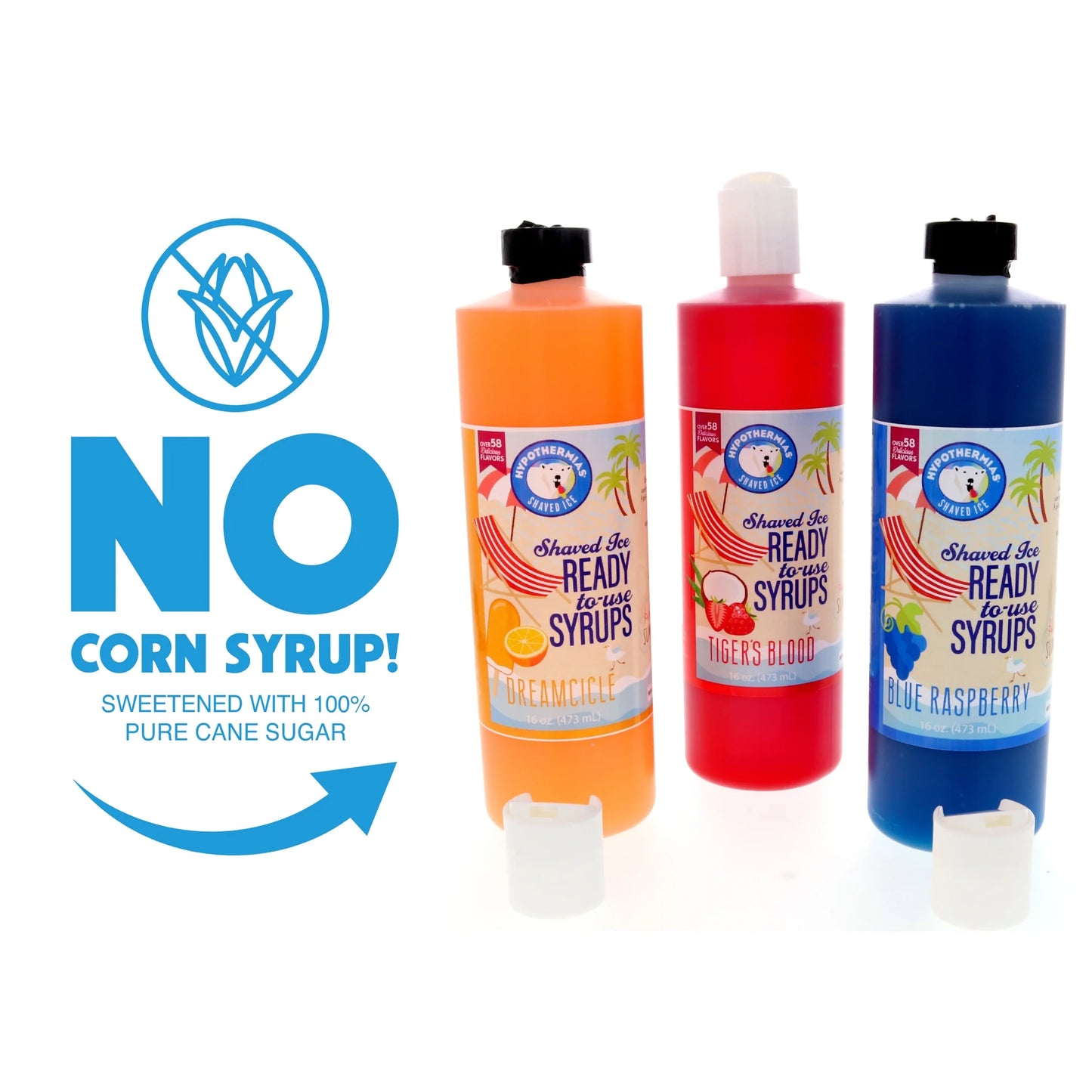 Hypothermias Shaved Ice & Snow Cone Syrup Variety Pack - Blue Raspberry, Tiger'S Blood, Dreamcicle - 100% Pure Cane Sugar in a Gift Box