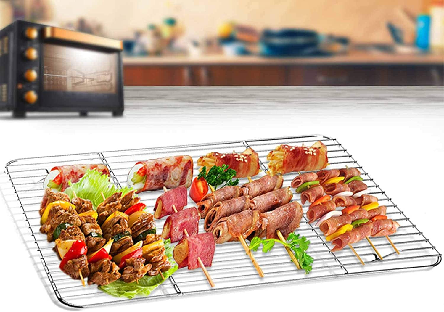 Teamfar Baking Sheet with Rack Set (2 Pans + 2 Racks), Stainless Steel Baking Pan Cookie Sheet for Baking, Non Toxic & Healthy, Easy Clean & Dishwasher Safe - 4 Pack