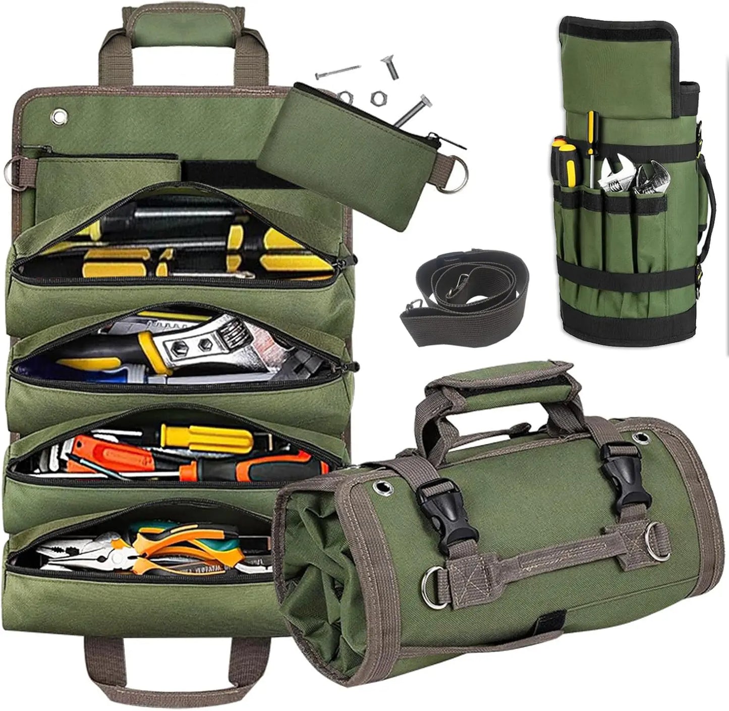 Tool Bag, Tool Bags for Men, Heavy Duty Tool Organizer, Portable Roll up Tool Bag Gifts for Him, Mechanic, Electrician and Hobbyist, Car Tool Roll Organizer -Green